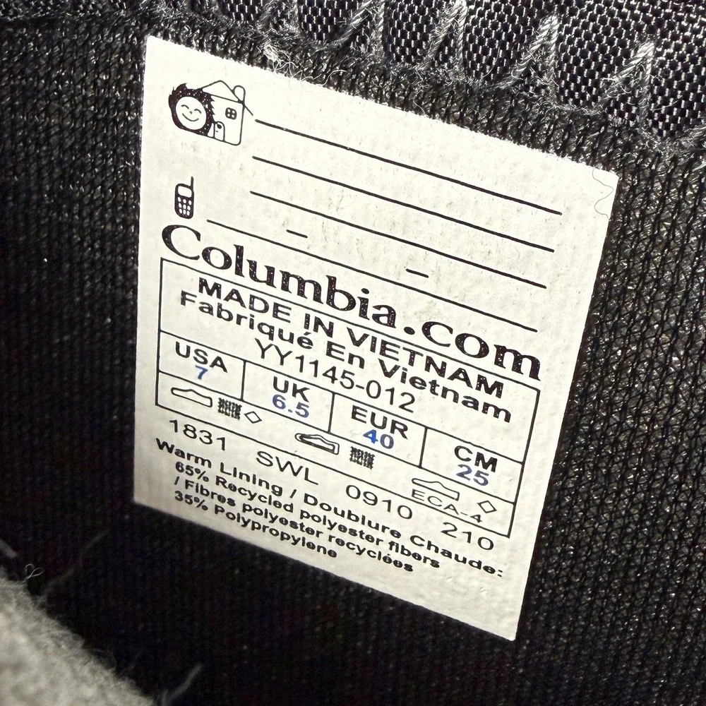 Columbia Youth Snow Boots Black Grey 200g Insulated -25F YY1145-012 Kids Size 7